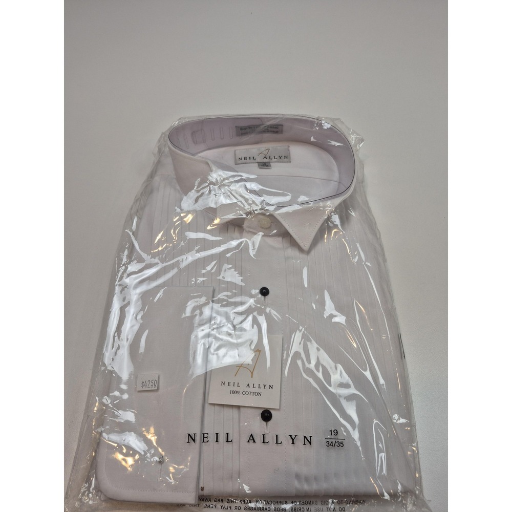 Neil Allyn Dress Shirt Mens 19 34/35 White Pleated French Cuff Tuxedo Formal